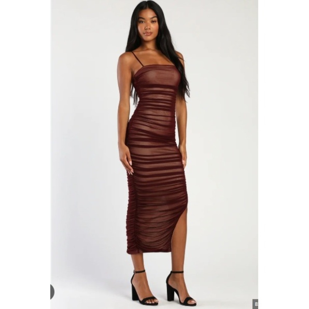 Lulus Amazed By‎ You Brown Ruched Sleeveless Bodycon Mini Dress New With Tags